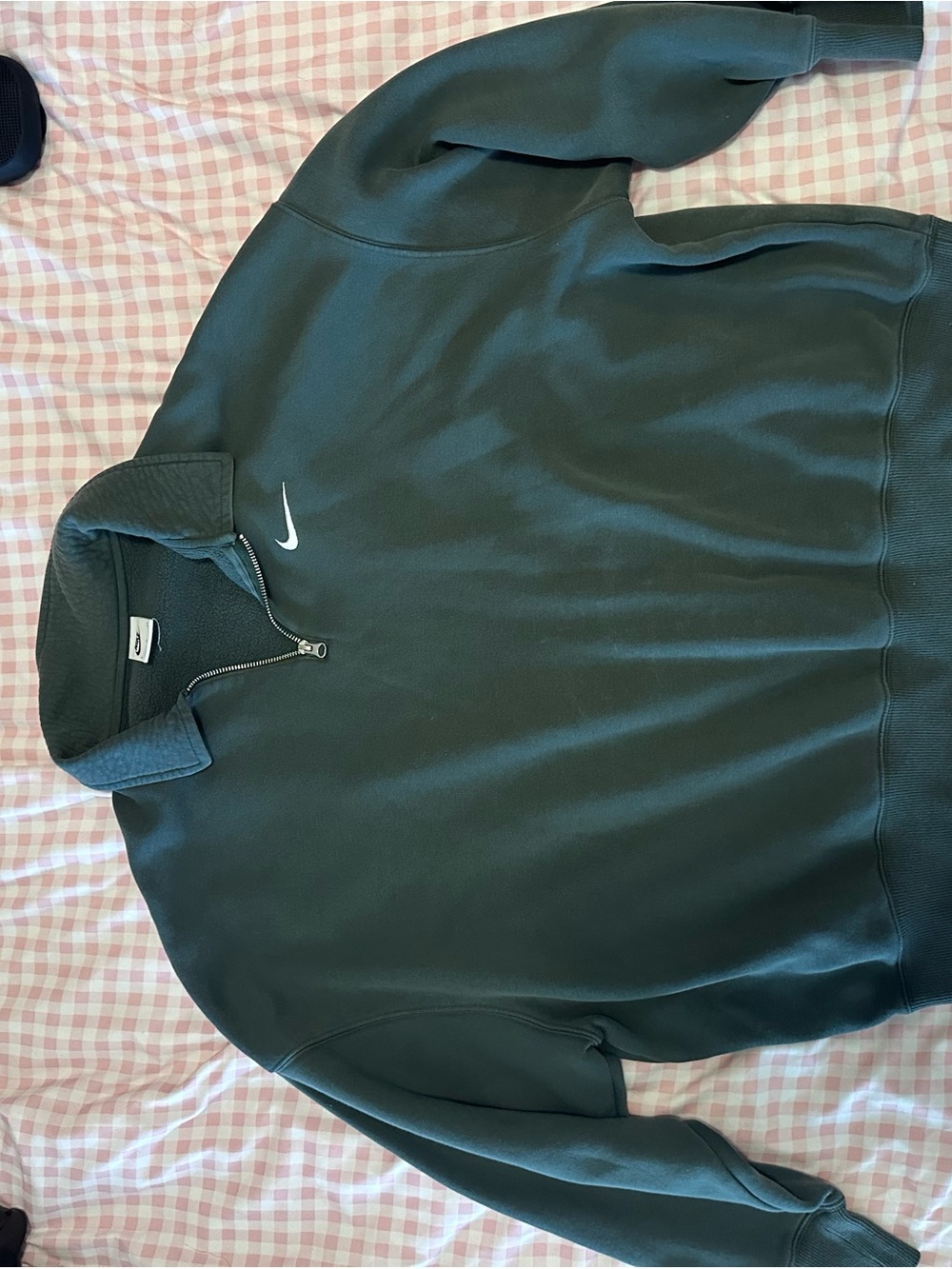 Nike Women's Dark Green Half-Zip Pullover with White Swoosh
